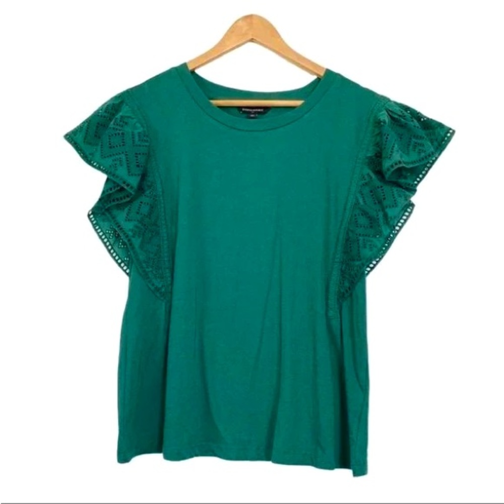 Banana Republic Green Lace Sleeve Tee, XS